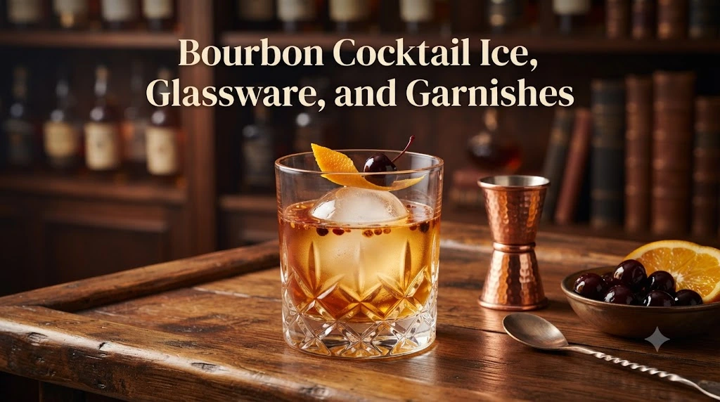 Bourbon Cocktail Ice, Glassware, and Garnishes