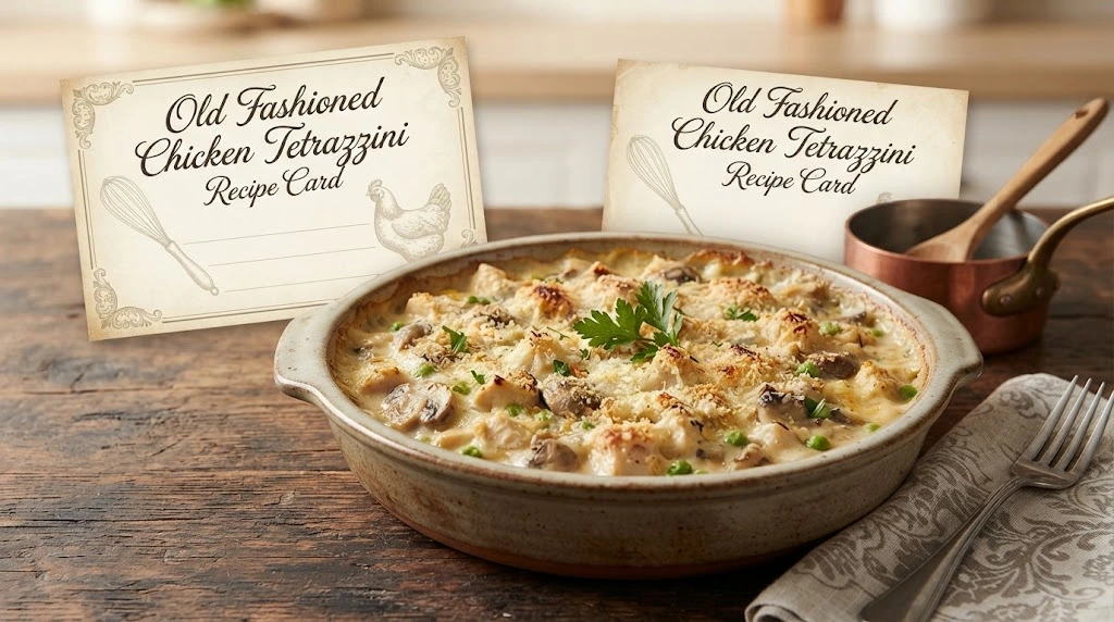 Old Fashioned Chicken Tetrazzini Recipe Card